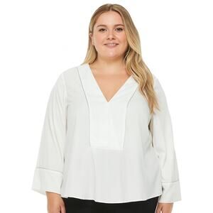 NWOT Alfani Women’s White Long Sleeve V-Neck Dressy Blouse Top Size Large